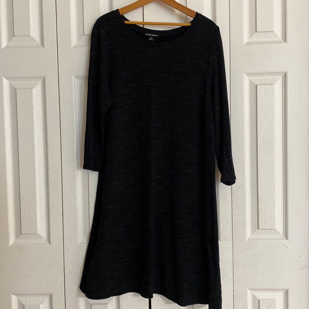 Hilary Radley Long Sleeve Black Space Dye Dress- Large